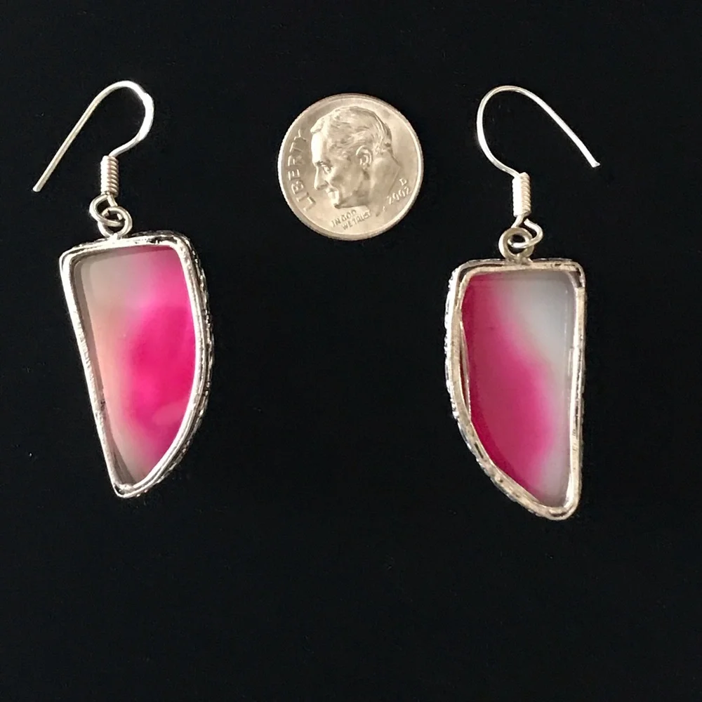 Pink Botswana Agate Earrings - Picture 2 of 5